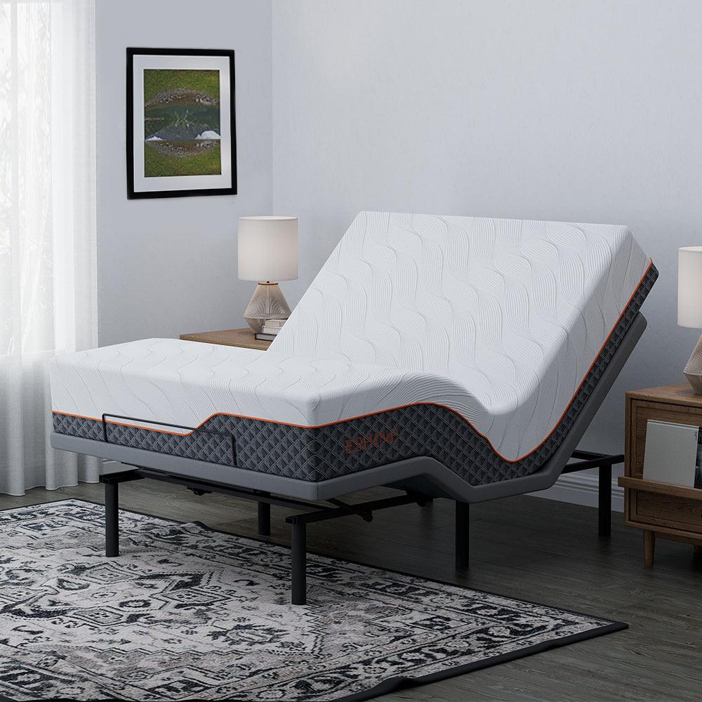 FlexSleep Pro Grey Series E3100, Massage Adjustable Bed Frame with 14"/12” Hybrid Mattress - EshineSleep