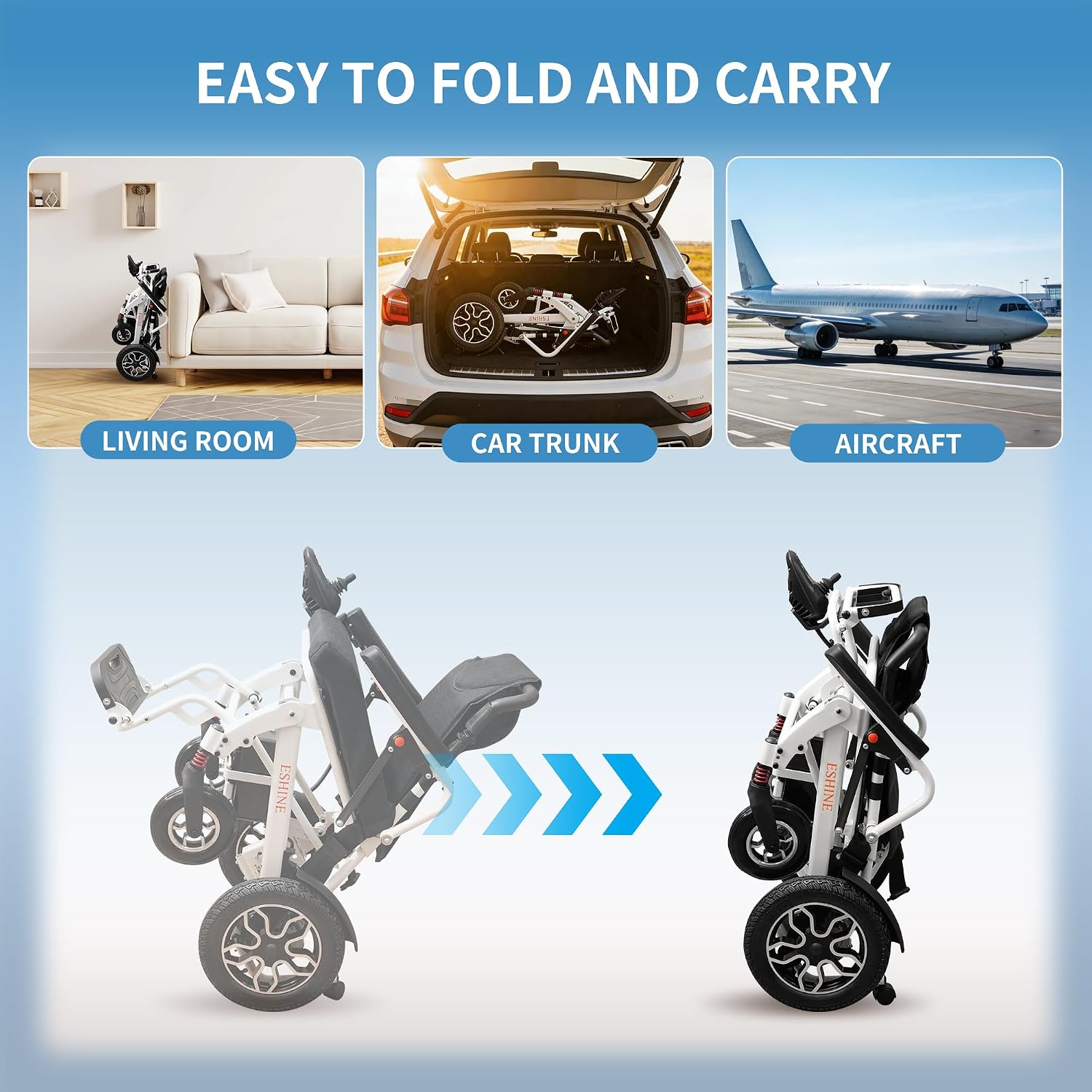 17" Seat Electric Wheelchair with 15 Miles Range