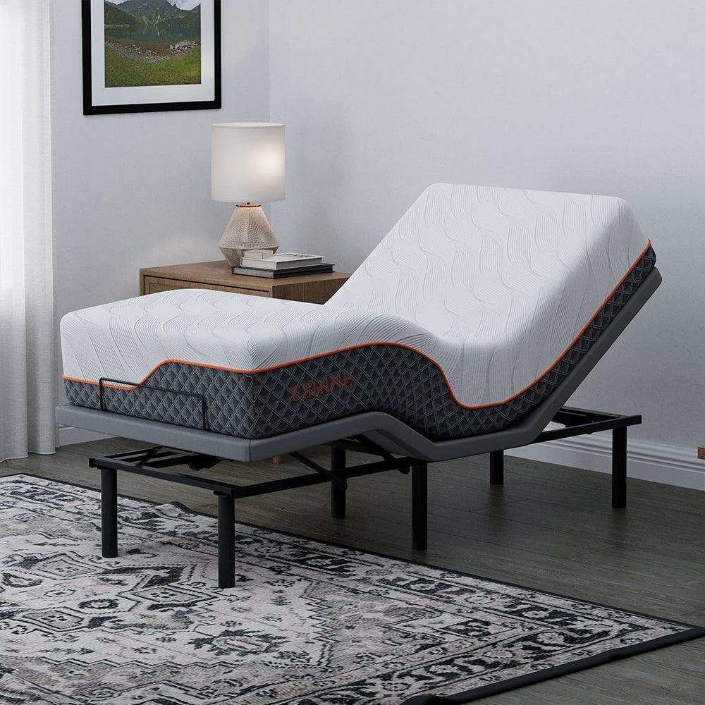 FlexSleep Pro Grey Series E3100, Massage Adjustable Bed Frame with 14"/12” Hybrid Mattress - EshineSleep