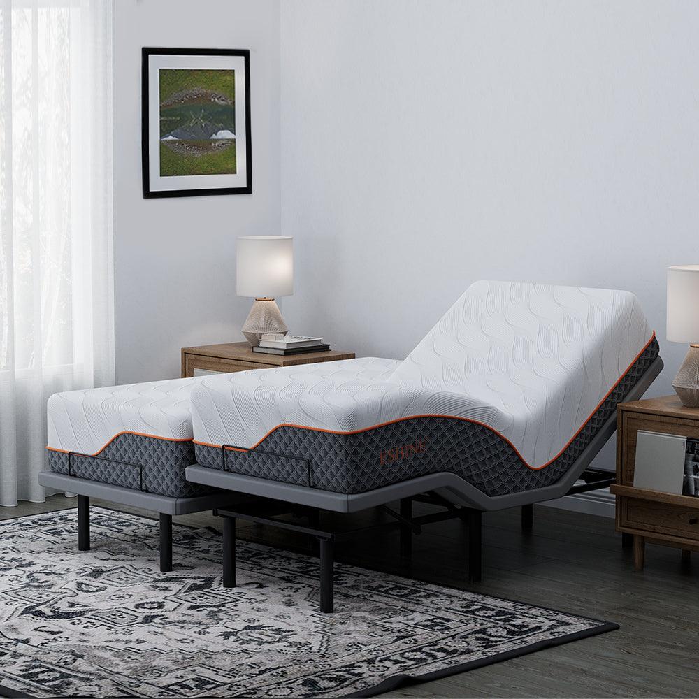 FlexSleep Pro Grey Series E3100, Massage Adjustable Bed Frame with 14"/12” Hybrid Mattress - EshineSleep
