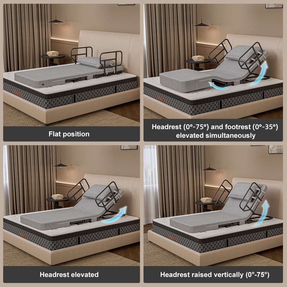 E740 Adjustable Bed Back & Leg Support with Bedside Rail