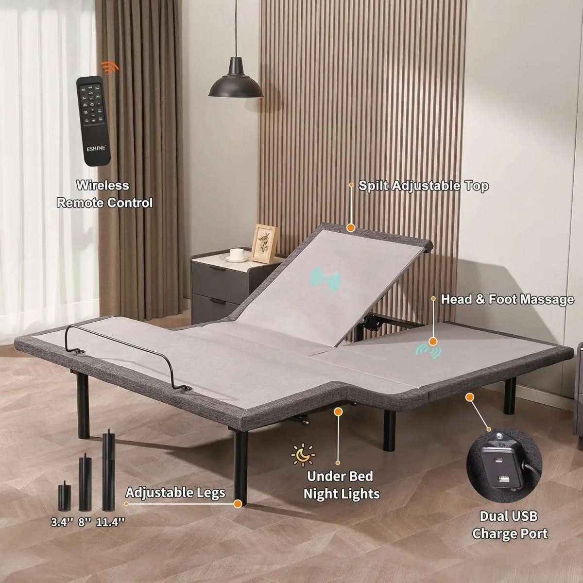 Split Top King Adjustable Bed Bundle - EshineSleep