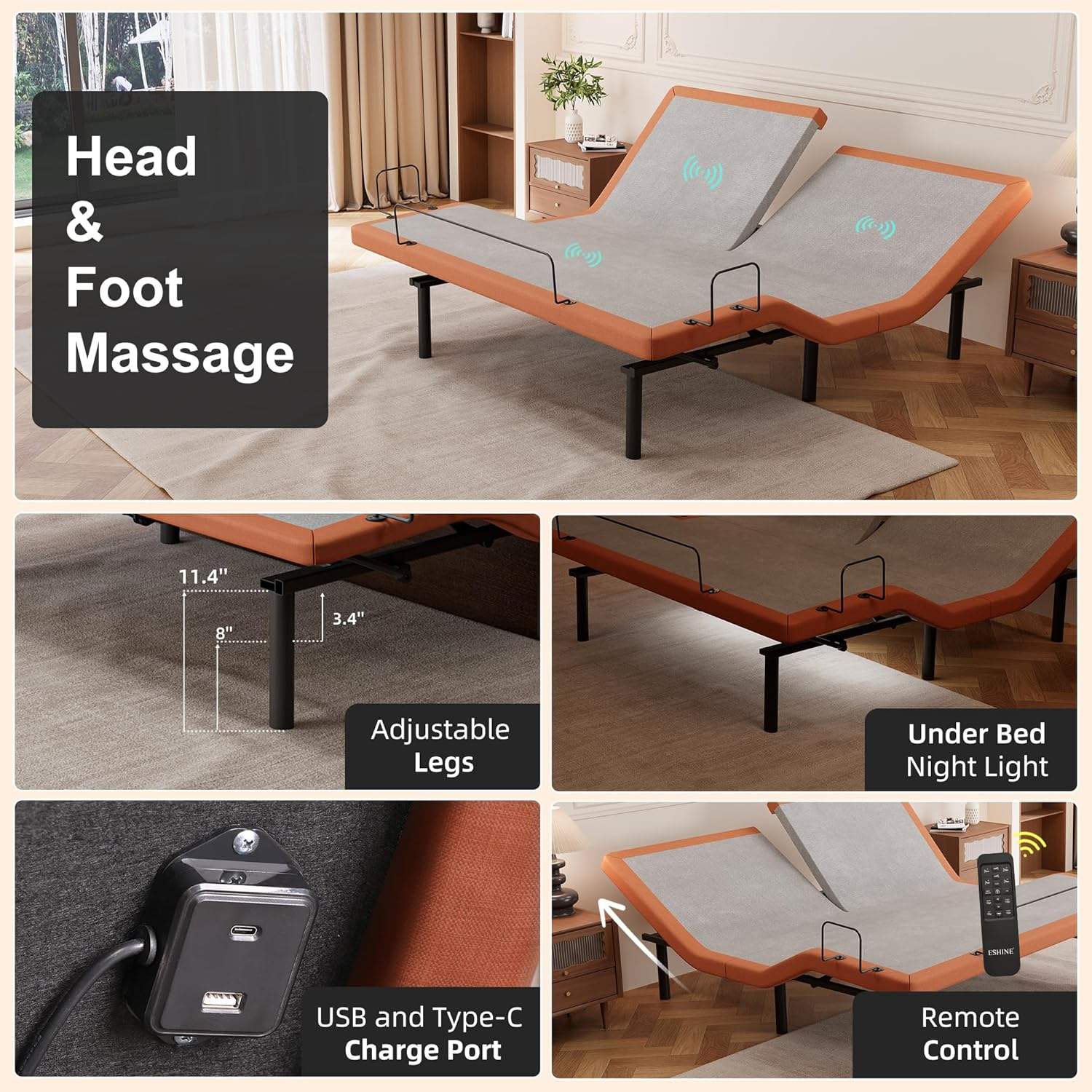 Split Top King Adjustable Bed Bundle - EshineSleep